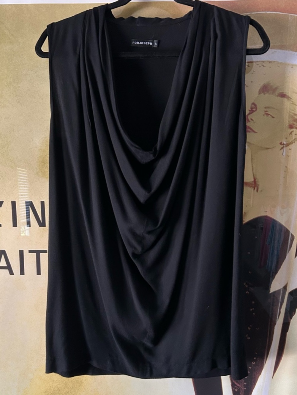 Black Sleeveless Blouse Draped Neck